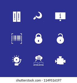 system icon. 9 system vectors with files, barcode, engine and information network icons for web and mobile app