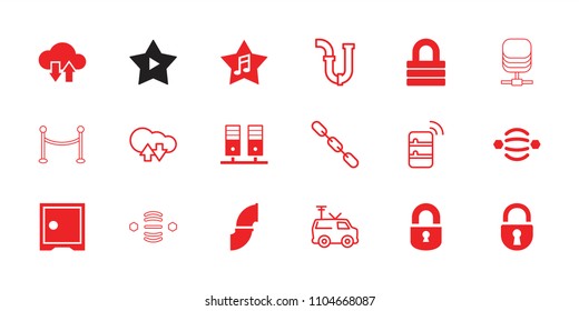 System icon. collection of 18 system filled and outline icons such as lock, pipe, atom interaction, cloud download upload, chain. editable system icons for web and mobile.