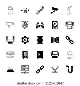 System icon. collection of 25 system filled and outline icons such as pipe, chain, cpu, security camera, dollar gear, hard disc. editable system icons for web and mobile.