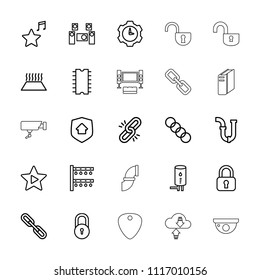 System icon. collection of 25 system outline icons such as lock, pipe, chain, favorite music, cpu, geyser, home security, gear clock. editable system icons for web and mobile.