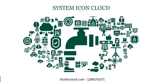  system icon set. 93 filled system icons. Simple modern icons about  - Pipe, Sewer, Planet, Hose, Chip, Domotics, Barcode, Data storage, Water tank, Solar panel, Security camera