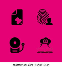 system icon set. file, fingerprint and fire alarm vector icon for graphic design and web