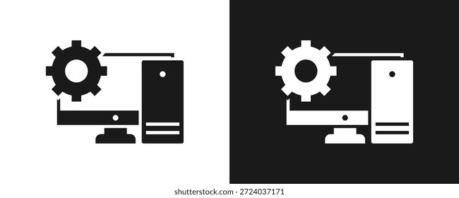 Icono Del Sistema De Ti Fijado Glifo En Fondo Blanco Y Negro