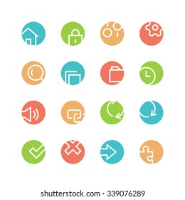 System icon set - vector minimalist. Different symbols on the colored background.