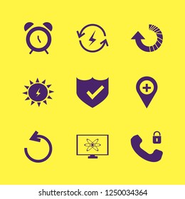 system icon. system vector icons set atom monitor, hospital location, alarm and solar energy