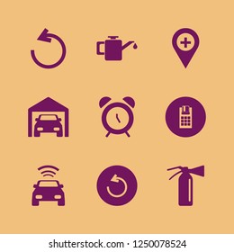 system icon. system vector icons set alarm, car with signal, pos terminal and private garage