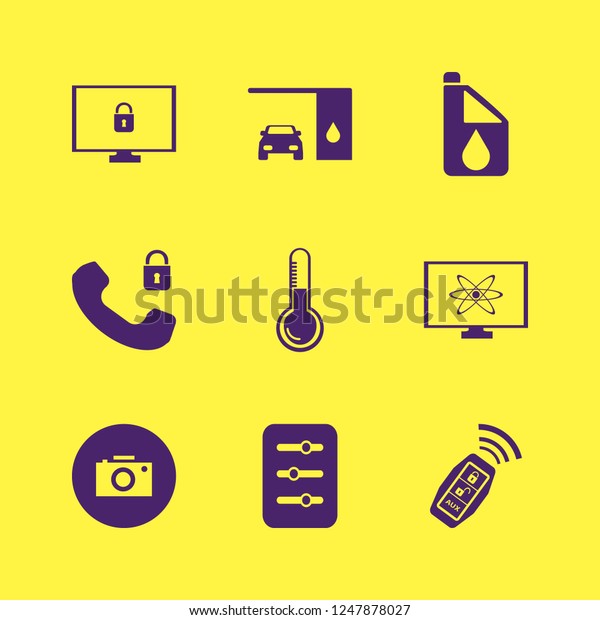 system icon. system vector icons set security\
telephone, filter, camera and car\
oil
