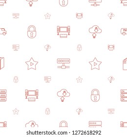 system icons pattern seamless white background. Included editable line TV system, camera, server, lock, favorite music, download cloud icons. system icons for web and mobile.