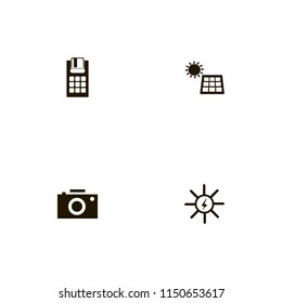 system icons. pos terminal, camera, solar energy and solar panel vector icons set