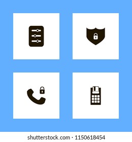 system icons. pos terminal, shield lock security, filter and security telephone vector icons set