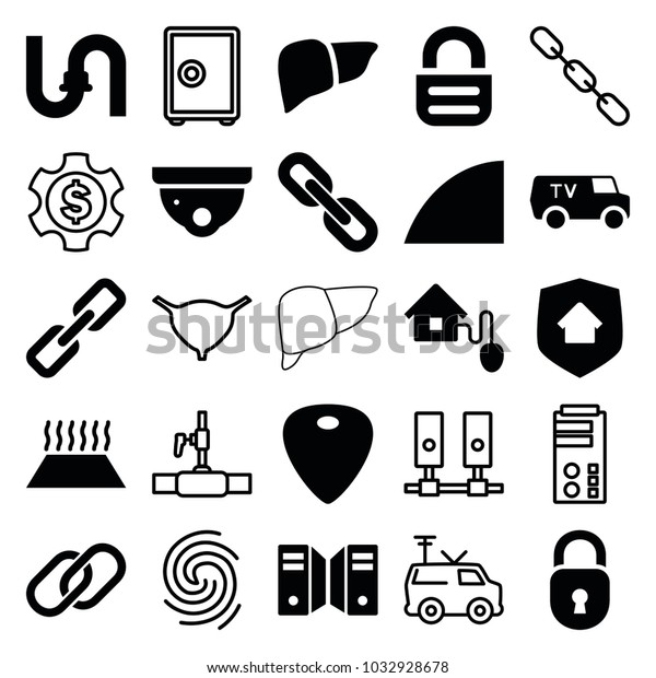 System icons. set of\
25 editable filled and outline system icons such as security\
camera, pipe, liver, guitar mediator, angle, smart home, heating\
system in car, home\
security