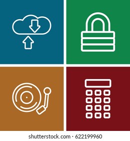 System icons set. set of 4 system outline icons such as lock, gramophone, intercom