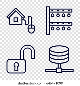 System icons set. set of 4 system outline icons such as irrigation system, smart home, open lock