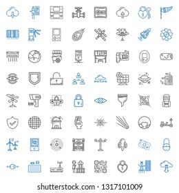 system icons set. Collection of system with cloud computing, infrared, padlock, cpu, geyser, router, components, solar system, planet, spaceship. Editable and scalable icons.