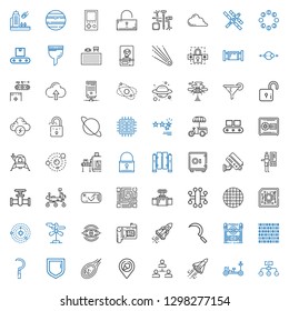 system icons set. Collection of system with hierarchical structure, moon rover, space shuttle, place, meteorite, security, sickle, binary code. Editable and scalable system icons.