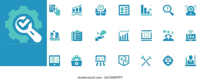 System inspection vector icons for IT audits, diagnostics, cybersecurity, maintenance, and modern UI UX design