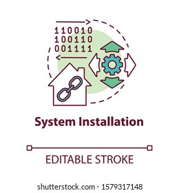 System installation concept icon. Smart house setup process idea thin line illustration. Introducing innovative technology for apartment. Vector isolated outline drawing. Editable stroke