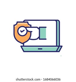 Icono de ilustración de vector de esquema de seguro de sistema rellenado.