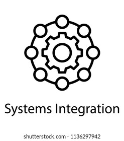 
System integration icon is denoted y cogwheel circulating between nodes
