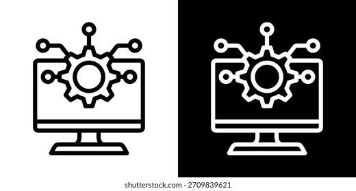 Ícone De Integração Do Sistema Da Ilustração De Vetor De Estilo Preto-E-Branco De Linha
