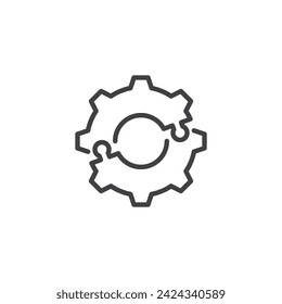 Icono de línea de integración de sistemas. signo de estilo lineal para concepto móvil y diseño web. Icono del vector de contorno de las piezas del rompecabezas del engranaje. Símbolo, ilustración del logotipo. Gráficos vectoriales