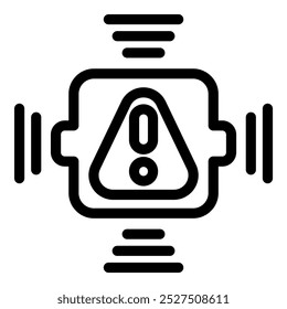 System integration showing warning sign with data flow, concept for software development
