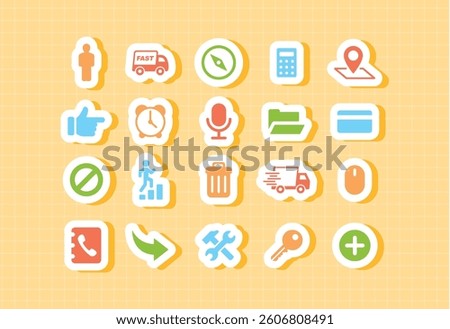 System and interface control icons for school education apps kids learning platforms cute cartoon style colorful UI elements for delete settings arrows plus zoom trash check and user-friendly classroo