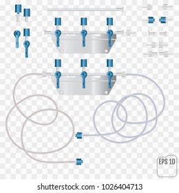 System for intravenous infusion with a reducer. System for intravenous infusions with a converting device.  Vector. Parts of the system for intravenous infusions