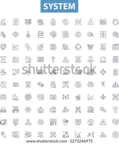System line icons, signs set. System, Network, Software, Computer, Hardware, Operating, Process, Architecture, Automation outline vector illustrations.