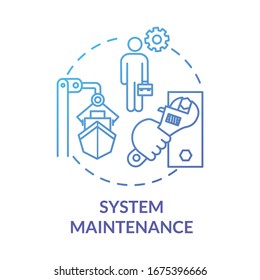 System Maintenance Blue Concept Icon. Shipbuilding Worker. Boat In Dry Dock. Ship Maintenance Engineer. Watercraft Idea Thin Line Illustration. Vector Isolated Outline RGB Color Drawing