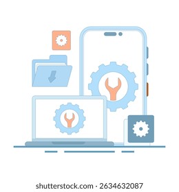 system maintenance, system errors and troubleshooting. System software is under maintenance. warning or maintenance. security or device that needs to be repaired. flat design illustration.