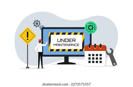 System maintenance and troubleshooting illustration, website under constructions, server update and repairs
