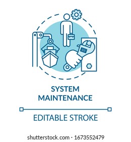 System Maintenance Turquoise Concept Icon. Shipbuilding Worker. Ship Maintenance Engineer. Watercraft Idea Thin Line Illustration. Vector Isolated Outline RGB Color Drawing. Editable Stroke