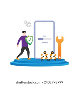 System maintenance, update program and application. Vector illustration