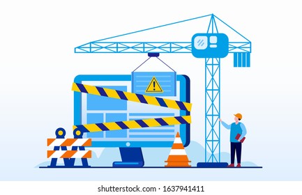 System Maintenance, Update, Under Construction, Layout, 404 System Error Landing Page Website Illustration Flat Vector Template 