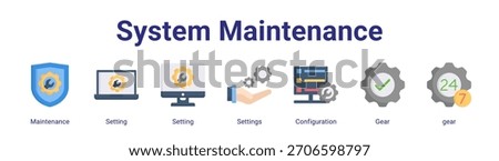 System Maintenance web banner icon vector illustration concept featuring Maintenance,Setting,Setting,Settings,Configuration,Gear and gear in a collection set.