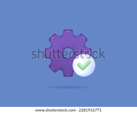 system and management. maintenance and repair. setup is complete. gears and tick marks. symbol or icon. 3d and realistic concept design. vector elements. blue background