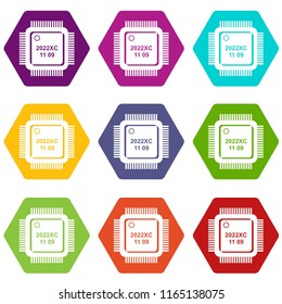 System microchip icons 9 set coloful isolated on white for web