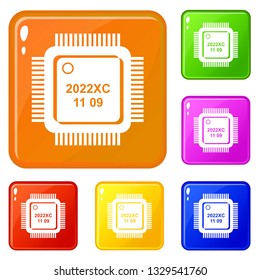 System microchip icons set collection vector 6 color isolated on white background