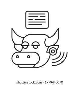 System monitoring the bull with help of sensors. Smart farming black linear icon. Checking. Animal husbandry. Agricultural IOT. Sign for web page, app. UI UX GUI design element. Editable stroke