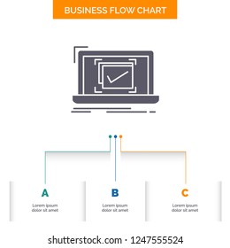 system, monitoring, checklist, Good, OK Business Flow Chart Design with 3 Steps. Glyph Icon For Presentation Background Template Place for text.