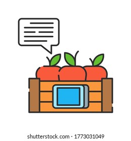 System monitoring the crop field. Smart farming color linear icon. Checking plants. Agricultural IOT. Sign for web page, app. UI UX GUI design element. Editable stroke. Pixel Perfect