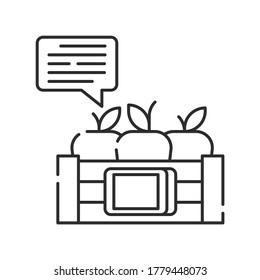 System monitoring the crop field. Smart farming black linear icon. Checking plants. Agricultural IOT. Sign for web page, app. UI UX GUI design element. Editable stroke. Pixel Perfect