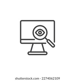 System monitoring line icon. linear style sign for mobile concept and web design. PC monitor and magnifier outline vector icon. Symbol, logo illustration. Vector graphics