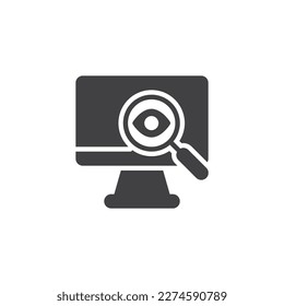 Icono vectorial de supervisión del sistema. signo plano relleno para concepto móvil y diseño web. Monitor de PC e icono de glifo de aumento. Símbolo, ilustración del logotipo. Gráficos vectoriales