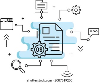 Signo de funcionamiento del sistema, Ilustración ejecutable de material de archivo, concepto de archivo del sistema operativo, diseño de iconos del vector de interfaz de SO, computación en nube y servicios de alojamiento de Internet Símbolo, 