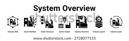 System Overview web banner icon vector illustration concept for Industry with icon of Industry Web, Sector Webflow, Sector Structure, Sector Insight, Industry Overview, Industry Layers.