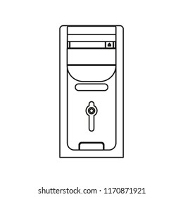 System pc tower unit line icon isolated on white background. Outline thin electric equipment vector.