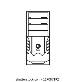 System pc tower unit line icon isolated on white background. Outline thin electric equipment vector.