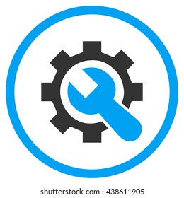 System Preferences vector bicolor icon. Image style is a flat icon symbol inside a circle, blue and gray colors, white background.